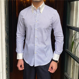 Men's Color Block Collar Slim Fit Striped Long Sleeve Shirt