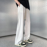 High-waist Drawstring Pleated Drape Straight Trousers