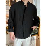 Mens Casual Stand Collar Loose Thin Shirt