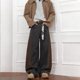 Colorblock Loose Wool Wide-leg Pants