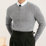 Men's Slim Fit Casual Crew Neck Pullover Cable Knit Sweater