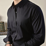 Men's Square Collar Solid Color Long Sleeve Shirt