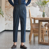 Men's High Waisted Pants Vintage Twill Denim Straight Leg Trousers