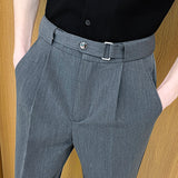 Men's Business Casual Solid Color Nine-point Suit Pants