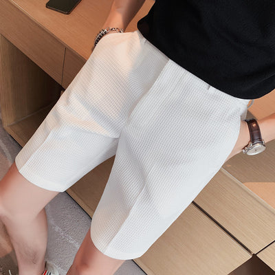 Waffle Casual Straight Solid Color Cropped Pants