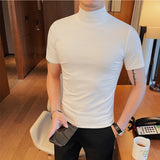 Men's Summer Business Slim Solid Color Half Turtleneck Short Sleeve T-Shirt