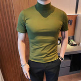 Men's Summer Business Slim Solid Color Half Turtleneck Short Sleeve T-Shirt