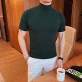 Men's Summer Business Slim Solid Color Half Turtleneck Short Sleeve T-Shirt