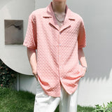 Casual Solid Color Cuban Collar Plaid Short Sleeve Shirt