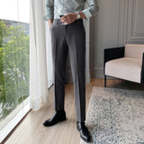 Men's Business Casual Solid Color Straight Fit British Dress Pants