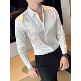 Mens Business Slim Fit Printed Long Sleeve Shirt