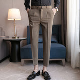 Men's Casual British Slim Elastic Belt Trousers