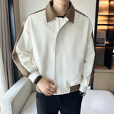 Contrast Color Leather Loose Casual Lapel Jacket