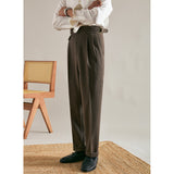 Woolen Double Pleat Straight Trousers