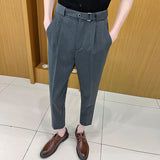 Men's Business Casual Solid Color Nine-point Suit Pants