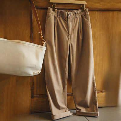 Vintage Distressed Loose Straight Cotton Twill Trousers