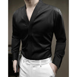 Hidden Button Collarless Slim Fit Shirt