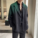 Men's Black and Green Gradient Loose Suit Jacket