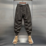 Men's Hip Hop Harem Pants Joggers Woolen Pants Elastic Waist Baggy Drop Crotch Sweatpants