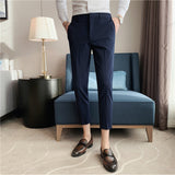 Men's Solid Color Casual Straight Leg Business British Slim Pants