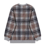 Men's Color Block Plaid Loose Round Neck Long Sleeve Retro Sweatshirt