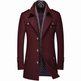 Men's Business British Scarf Collar Mid Length Woolen Coat