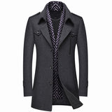 Men's Business British Scarf Collar Mid Length Woolen Coat