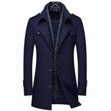 Men's Business British Scarf Collar Mid Length Woolen Coat