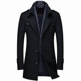 Men's Business British Scarf Collar Mid Length Woolen Coat