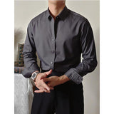 Men's Square Collar Solid Color Long Sleeve Shirt