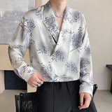 Shawl Collar Satin V-neck Long Sleeve Shirt