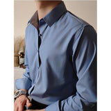 Men's Square Collar Solid Color Long Sleeve Shirt