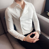 Men's Business Lapel Vintage Side Button Long Sleeve Shirt