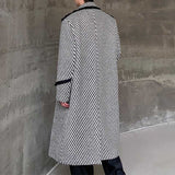 Retro Thickened Woven Twill Splicing Long Over-the-knee Coat