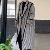 Retro Thickened Woven Twill Splicing Long Over-the-knee Coat