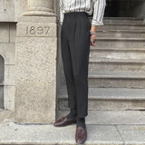 Men's British Business Dress Pants Casual Straight Leg High Waisted Trousers