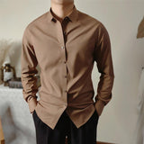 Men's Square Collar Solid Color Long Sleeve Shirt