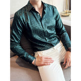 Mens Business Slim Fit Printed Long Sleeve Shirt