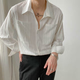 Men's Lapel Solid Color Casual Long Sleeve Shirt