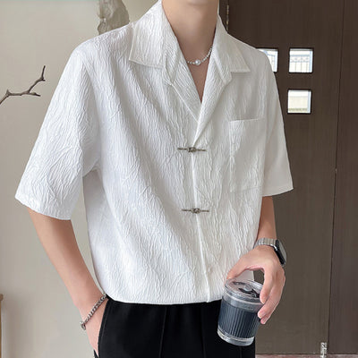 Printed Button-Down Short Sleeve Casual Shirt Top