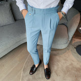 Men's Slim Fit Dress Pants Casual British Vintage High Waisted Pants