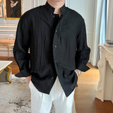 Mens Casual Stand Collar Loose Thin Shirt