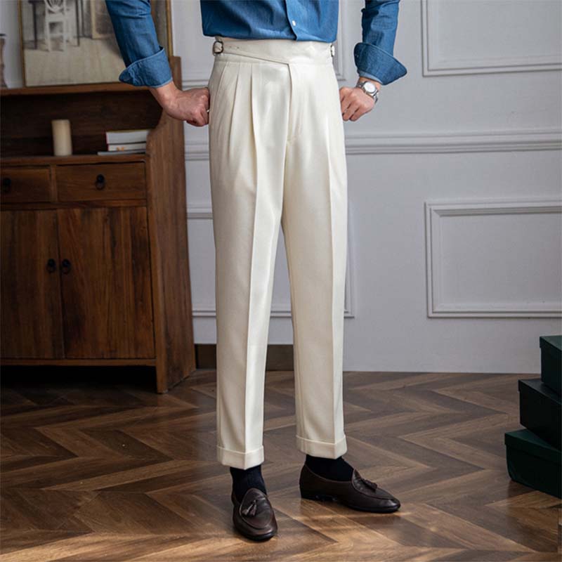 S-5XL Men High Waist Baggy Formal Pants Straight Vintage Casual Comfy  Slacks Trouser