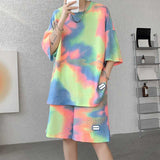 Men's Tie Dye Colorful Short Sleeve Shorts Set