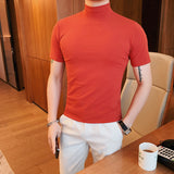 Men's Summer Business Slim Solid Color Half Turtleneck Short Sleeve T-Shirt