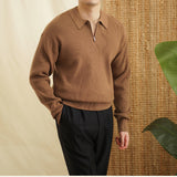 Men's Lapel Half Zip Sweater Casual Loose Knit Sweater