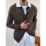 Men's Striped Slim Lapel Business Sweater