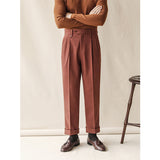 Men's Retro High Waist Business Straight Slim Trousers