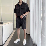 Loose Simple Pleated Sleeve Shirt Shorts Set