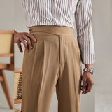 Men's High Waist Straight Pants Retro Business Trousers